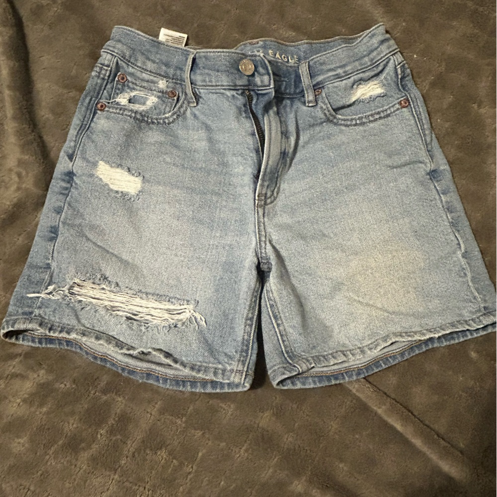 American Eagle Outfitters Light Blue Distressed Jean Shorts